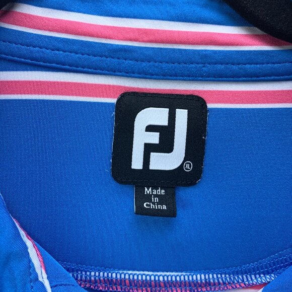Footjoy Golf Polo Shirt Mens Extra Large Blue White Pink Striped‎ Saddlebrook - Picture 12 of 13